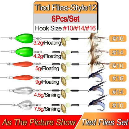 Ready Tied Flies Set with Spinners Spoon/Thrower For Trout Fishing for Fly Fishing Normal Rod/Reel Fishing Lure Artificial Bait