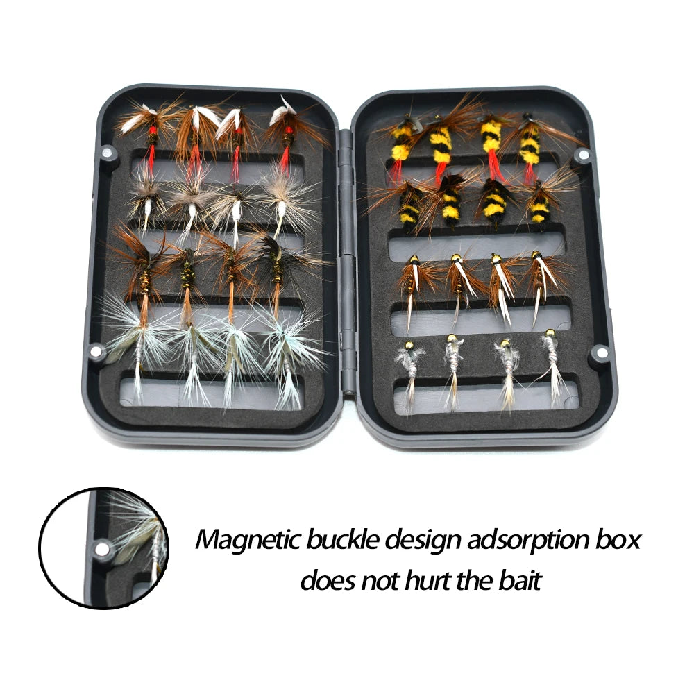 MNFT 32Pcs Fishing Fly Set Box Dry Wet Nymph Streamers Fly Assortment Salterwater Fishing Lure