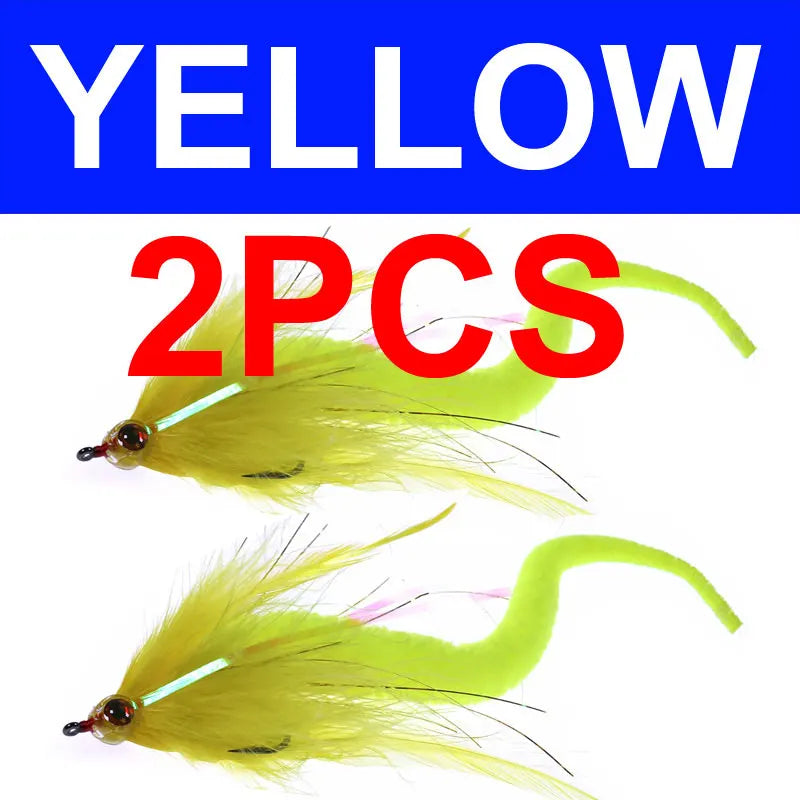 Bimoo 1PC 2PCS Dragon Tails Pike Streamers Bass Pike Muskie Fishing Lure Fly Saltwater Baitfish Big Fishing Dragontail Flies