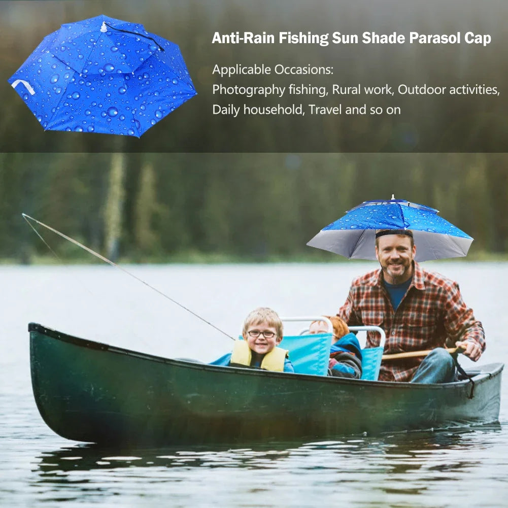 Portable Rain Umbrella Hat Foldable Outdoor Sun Shade Caps Waterproof Camping Fishing Headwear Cap Head-Mounted Beach Head Hats