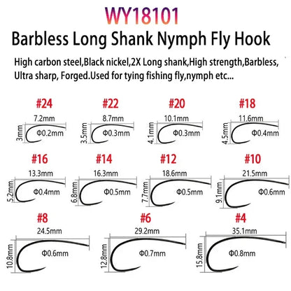 Vampfly 50pcs/Pack Barbed and Barbless Fishing Fly Tying Hook Nymphs Pupa Egg Fly Dry Fly Wet Fly Hook 60° Angle Jig Nymph Hook