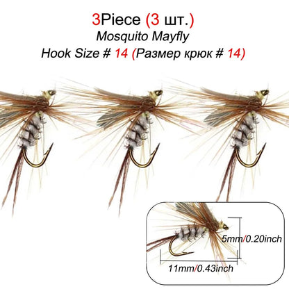 3Pcs Wet Fly Flies for Trout Fishing Flies Artificial Insect Hook Bait Mosquito Fly Fishing Trout Lures