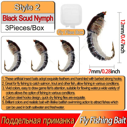 3/6Pcs Fishing Flies Realistic Nymph Scud Fly for Trout Fly Fishing Streamer Tying Artificial Lure Baits