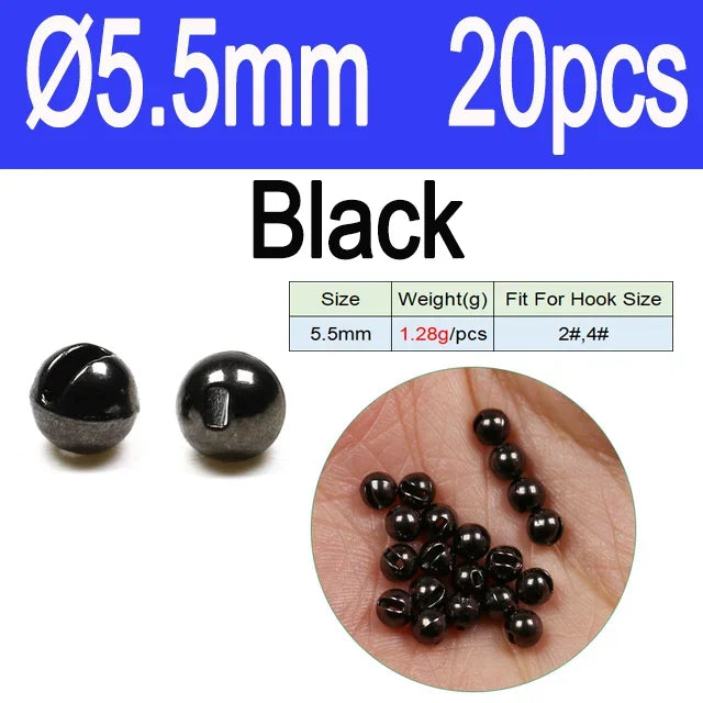 Vampfly 20/40pcs Slotted Tungsten Beads For Tying Fast Sinking Jig Nymph Fly Trout Fishing Lures Accessories Beadhead2.5mm-5.5mm