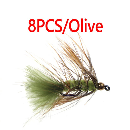 Wifreo 8PCS #10 Brass Gold Bead Head Chartreuse Green Streamer Fly for Trout Fly Fishing Flies Chartreuse Olive Orange Color