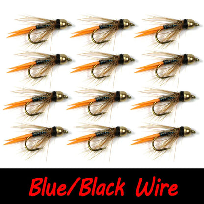 Bimo 12pcs 12# Brass Bead Head Prince Nymph Trout Fishing Flies Fast Sinking Nymph Fly