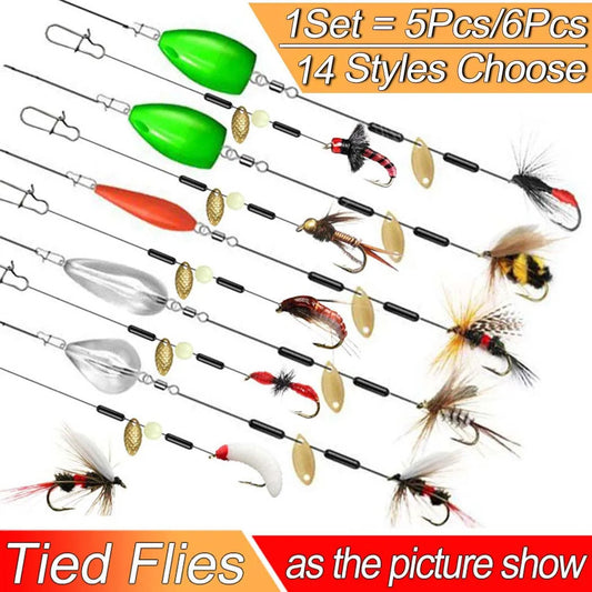 Ready Tied Flies Set with Spinners Spoon/Thrower For Trout Fishing for Fly Fishing Normal Rod/Reel Fishing Lure Artificial Bait