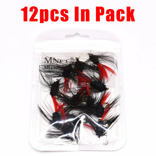 12PCS Bugger Red Tail Fishing Fly Baits Lures Mayfly Dry Fly Trout Fishing Flies Hooks Artificial Insect Lure