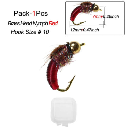 1/3Pcs/Box #10 Fishing Accessories Brass Bead Head Sinking Nymph Scud Fly Worm Trout Fishing Flies Artificial Insect Bait Lure