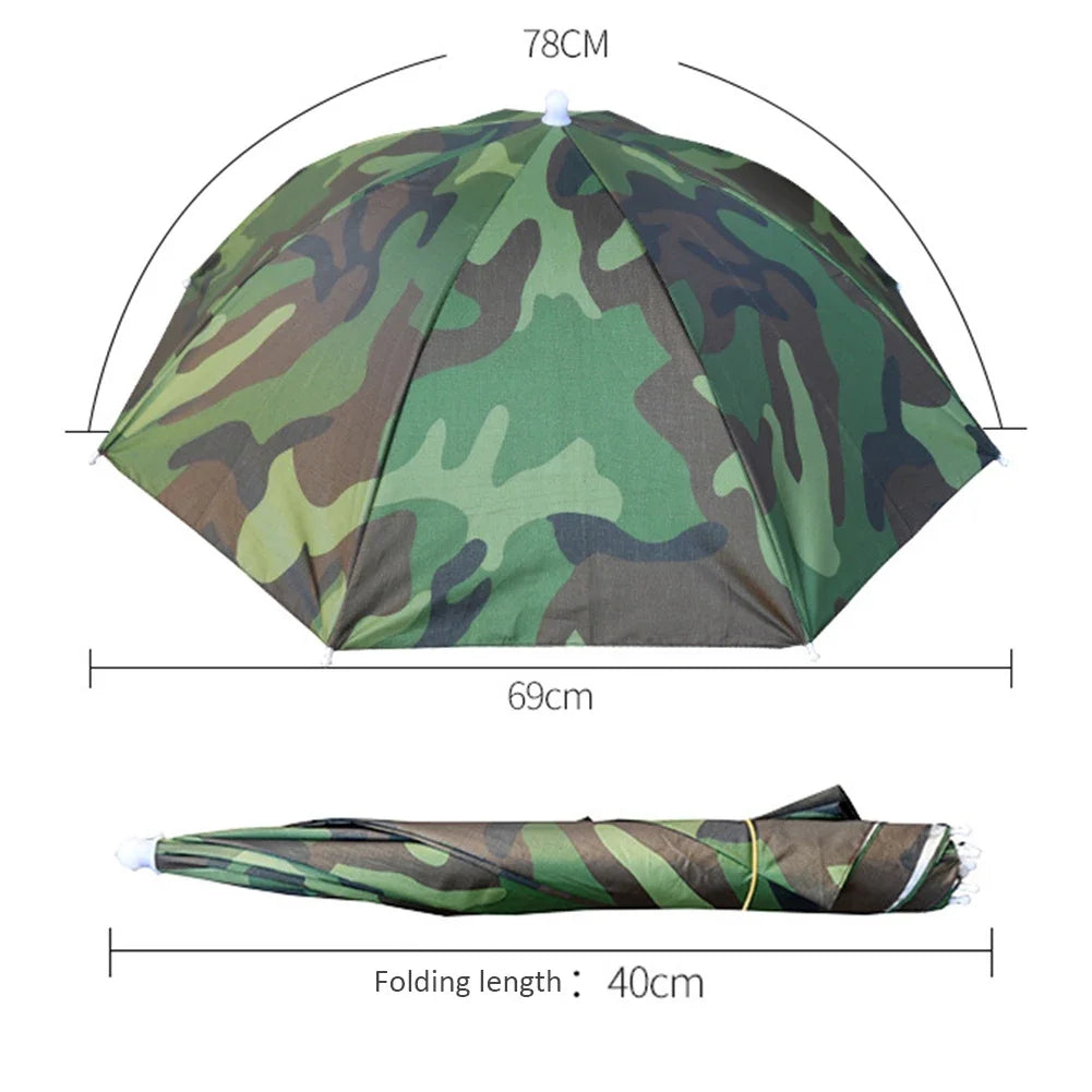 Portable Rain Umbrella Hat Foldable Outdoor Sun Shade Caps Waterproof Camping Fishing Headwear Cap Head-Mounted Beach Head Hats