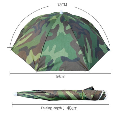 Portable Rain Umbrella Hat Foldable Outdoor Sun Shade Caps Waterproof Camping Fishing Headwear Cap Head-Mounted Beach Head Hats