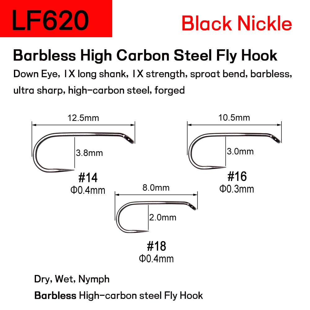 WIFREO 50pcs High Carbon Steel Fly Fishing Hooks 8#~22# Dry&Wet&Nymph&Shrimp Caddis Pupa Streamer Fly Tying Hooks