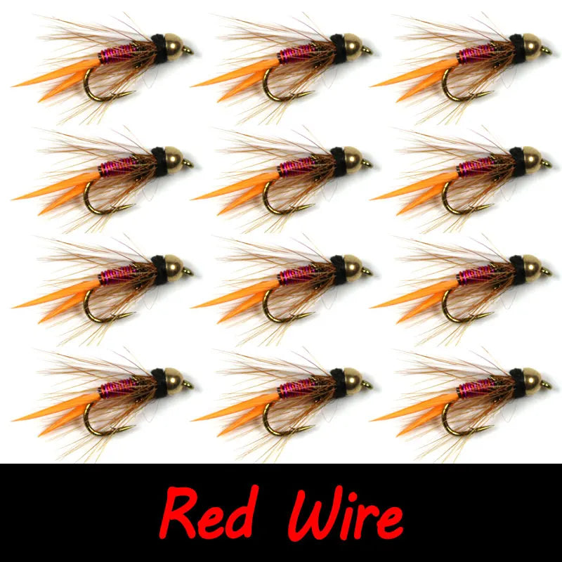 Bimo 12pcs 12# Brass Bead Head Prince Nymph Trout Fishing Flies Fast Sinking Nymph Fly