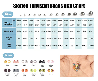 Elite TG Tungsten Slotted Beads 50PCS,1.5-3.5mm Fly Fishing Trout Perch Panfish Hook DIY Fly Tying Material, Alloy Accessories