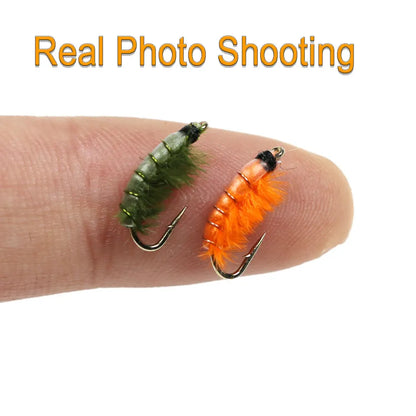 Vampfly 6pcs 12# Olive Orange Scud Nymph Fly Tying On Barbed Hook For Trout Fishing Lures