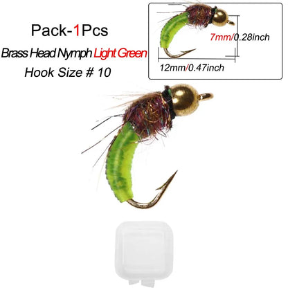 1/3Pcs/Box #10 Fishing Accessories Brass Bead Head Sinking Nymph Scud Fly Worm Trout Fishing Flies Artificial Insect Bait Lure