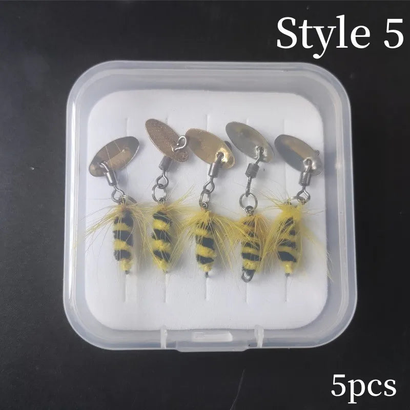 5PCS Bionic Insect Fake Lures Bionic Bee Lures Fly Hook with Wings Scud Fly Bug Insect Bait Artificial Worm Lure Fishing Tackle