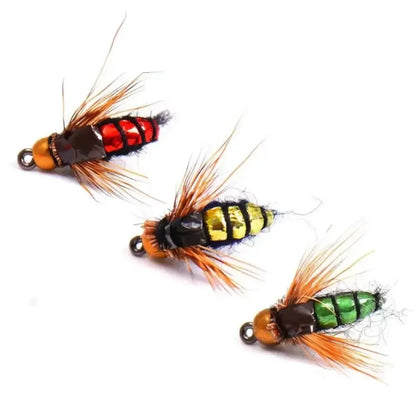 5/10pcs Artificial Insect Fishing Bait, Fast Sinking Brass Bead Head Scud Fly Worm Trout Fishing Lure