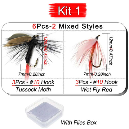 6Pcs/Box Fly Fishing Lure Insects Different Mixed Styles Flies Fishing For Trout Nymph Dry Flies Fly Fishing Lures