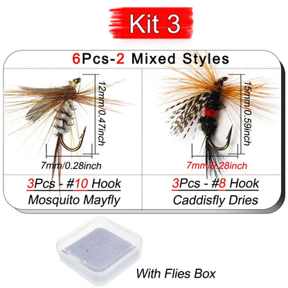 6Pcs/Box Fly Fishing Lure Insects Different Mixed Styles Flies Fishing For Trout Nymph Dry Flies Fly Fishing Lures