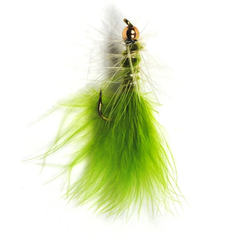 Wifreo 8PCS #10 Brass Gold Bead Head Chartreuse Green Streamer Fly for Trout Fly Fishing Flies Chartreuse Olive Orange Color