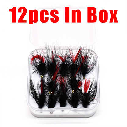 12PCS Bugger Red Tail Fishing Fly Baits Lures Mayfly Dry Fly Trout Fishing Flies Hooks Artificial Insect Lure