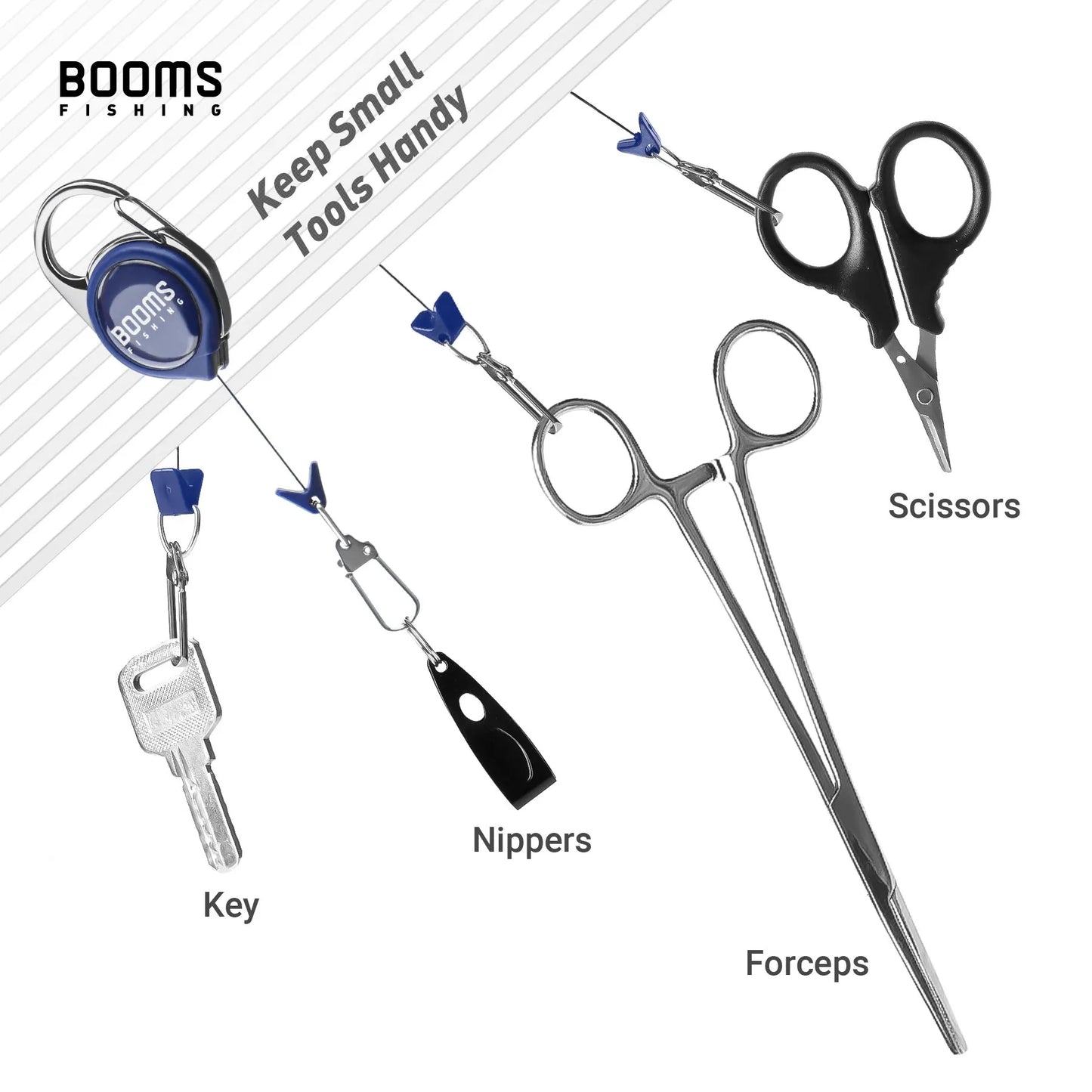 Booms Fishing Retractable Key Chain 2pcs with Antirust Spring Easy Release Badge Holder Fly Fishing Zinger Retractor Accessories