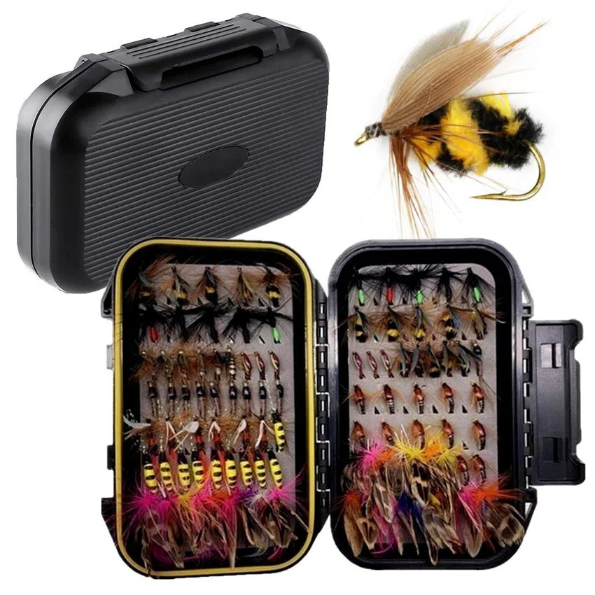 Trout Fly Fishing Flies Collection 32-112Pcs Flies Dry Wet Nymph Streamers Fly Assortment with Fly Box Flyfishing Fly Lures Kits