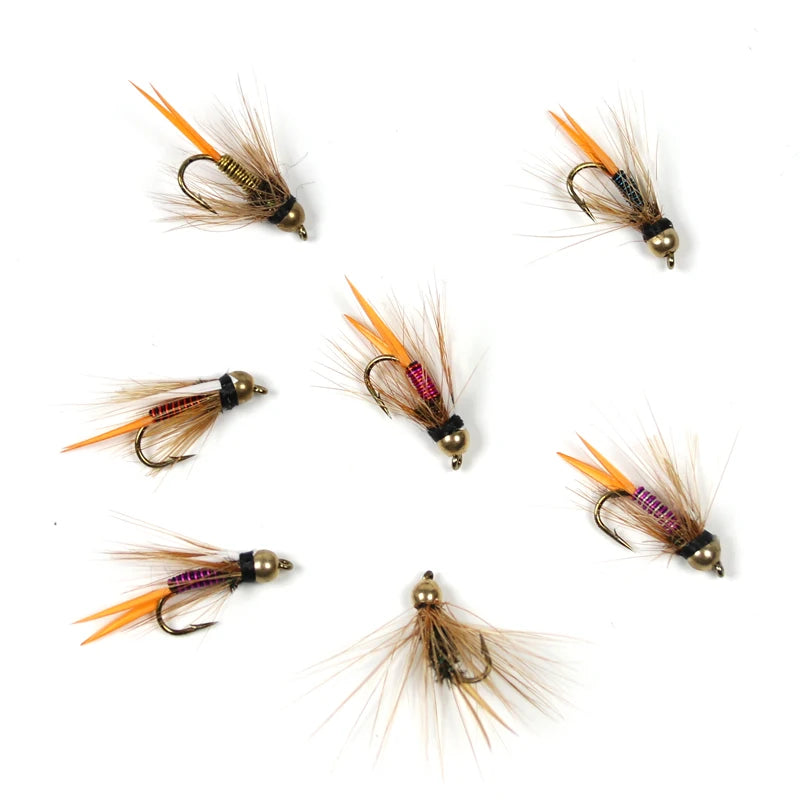 Bimo 12pcs 12# Brass Bead Head Prince Nymph Trout Fishing Flies Fast Sinking Nymph Fly