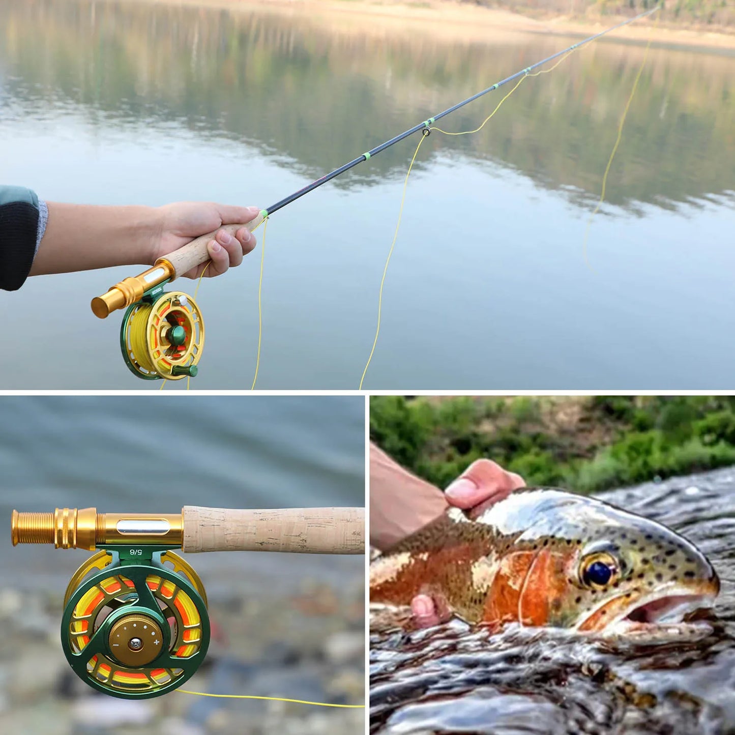 Sougayilang Fly Fishing Rod and Reel Full Kit 5sections Carbon Fly Fishing Rod and 5/6 Reel Perch Fly Fishing Suitable for Pesca