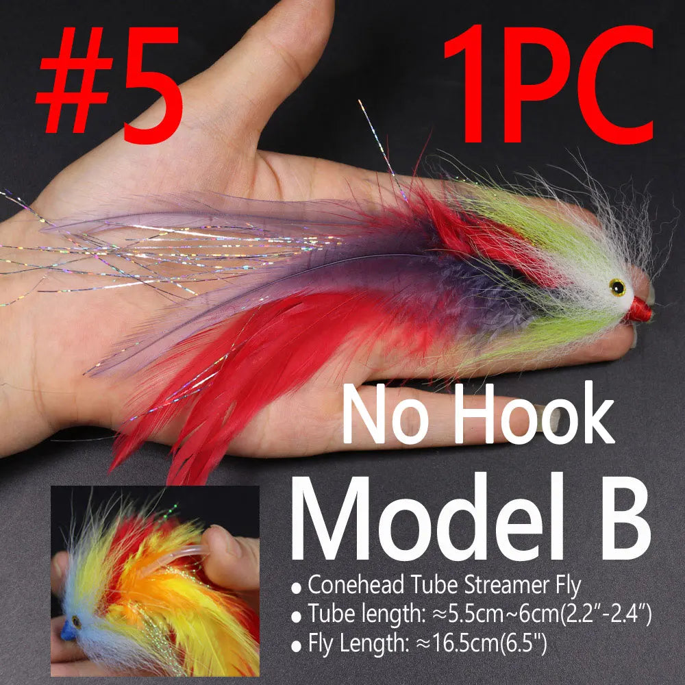 Bimoo 1PC #2/0 New Trout Steelhead Salmon Pike Streamer Fly for Seawater Fly Fishing Flies Lure Conehead Tube Flies Big Streamer