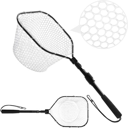 Fly Fishing Landing Net Soft Rubber Mesh Catch Release Fish Net Lightweight Portable Landing Net with Aluminum Handle Frame