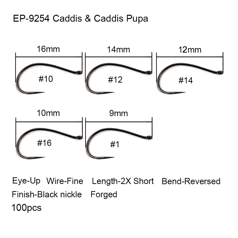 Eupheng 50pcs Competition Barbless Fly Fishing Hook Tying Materails Dry Nymph Shirmp Wet Caddis Fly Hook Black Nickle