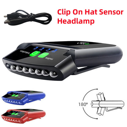 Mini LED Sensor Headlamp Clip On Cap Hat Night Lights Super Bright Torch Fishing Camping Flashlight USB Rechargeable Head Lamp