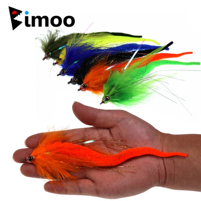 Bimoo 1PC 2PCS Dragon Tails Pike Streamers Bass Pike Muskie Fishing Lure Fly Saltwater Baitfish Big Fishing Dragontail Flies