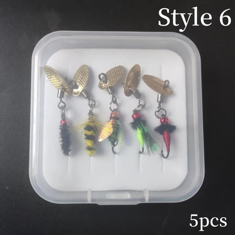 5PCS Bionic Insect Fake Lures Bionic Bee Lures Fly Hook with Wings Scud Fly Bug Insect Bait Artificial Worm Lure Fishing Tackle