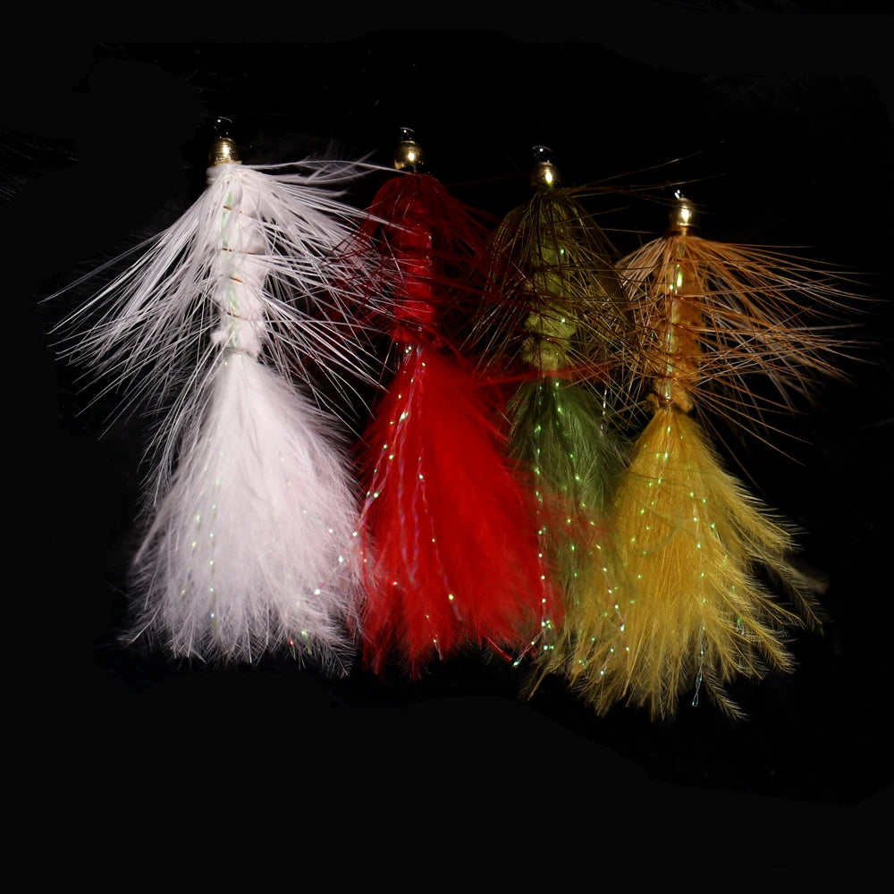 ICERIO 6PCS Brass Bead Head Wooly Bugger Streamers Fishing Fly Lures Olive Red Black Saltwater Fly Tying Hook Trout Flies Bait