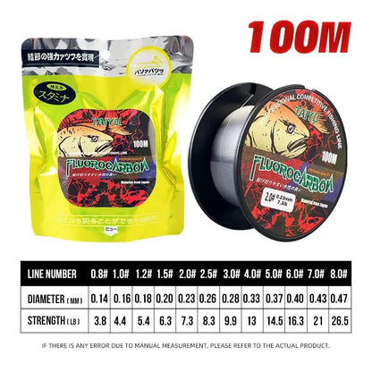 TAIYU 100M Standard Fluorocarbon Fishing Line Japan Materials 3LB-26LB Durable Leader Wire 0.14mm-0.47mm Carp Fly Fishing Line