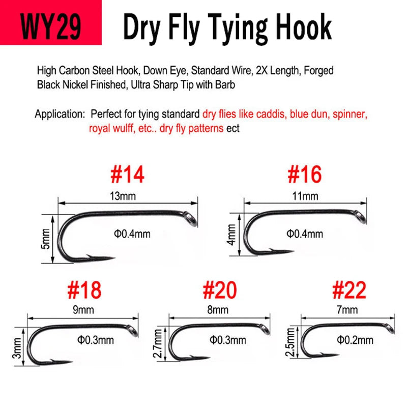 WIFREO 50pcs High Carbon Steel Fly Fishing Hooks 8#~22# Dry&Wet&Nymph&Shrimp Caddis Pupa Streamer Fly Tying Hooks