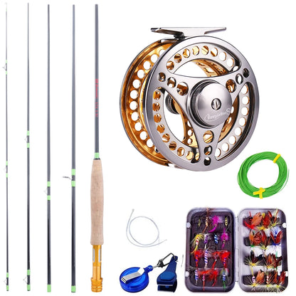 Sougayilang Fly Fishing Rod and Reel Full Kit 5sections Carbon Fly Fishing Rod and 5/6 Reel Perch Fly Fishing Suitable for Pesca