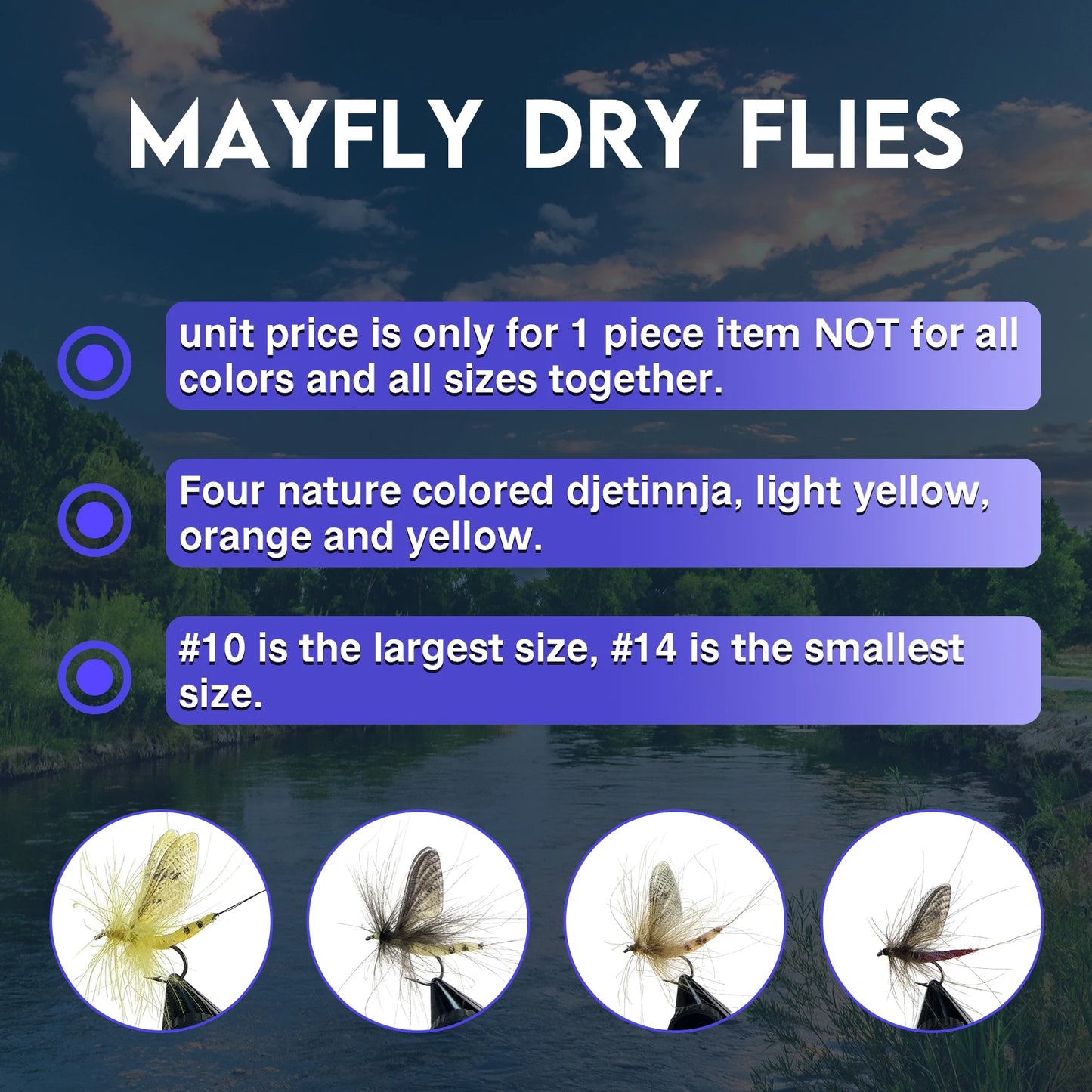 Riverruns Quality Realistic Flies Mayfly Dry Flies Colors Trout UV Super Sturdy Flies