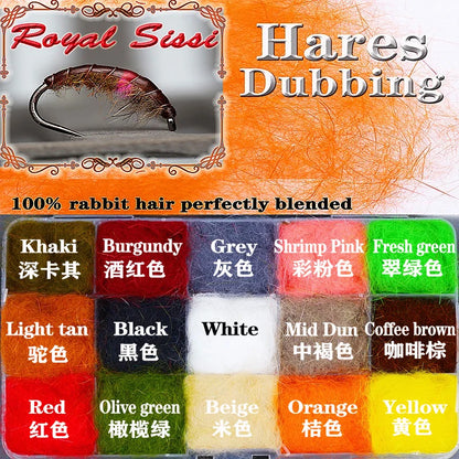 Royal Sissi 15 optional colors fly tying hare's dub genuine soft rabbit hair fiber little guard hairs spiky body tying materials