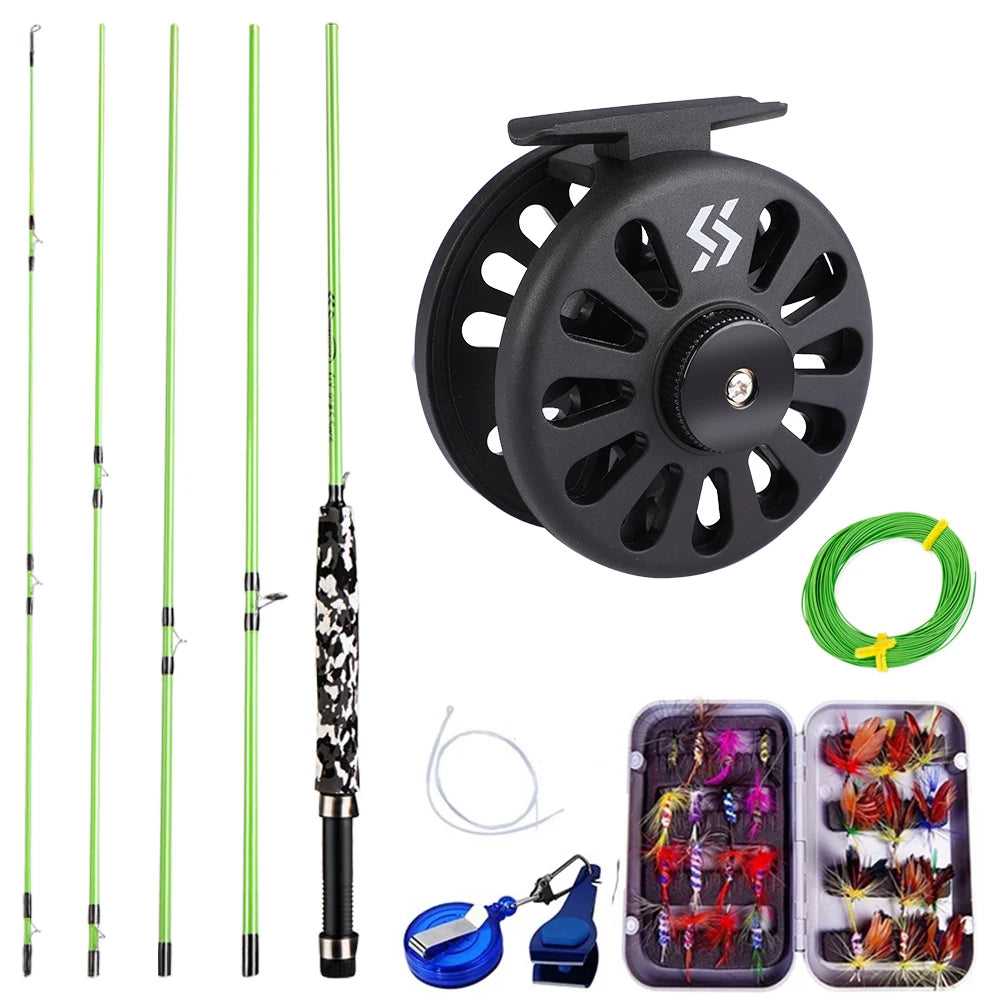 Sougayilang Fly Fishing Rod and Reel Full Kit 5sections Carbon Fly Fishing Rod and 5/6 Reel Perch Fly Fishing Suitable for Pesca