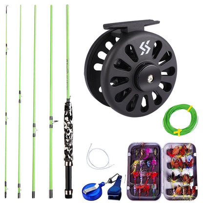 Sougayilang Fly Fishing Rod and Reel Full Kit 5sections Carbon Fly Fishing Rod and 5/6 Reel Perch Fly Fishing Suitable for Pesca