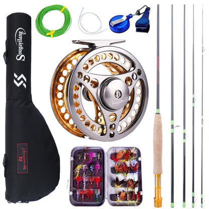 Sougayilang Fly Fishing Rod and Reel Full Kit 5sections Carbon Fly Fishing Rod and 5/6 Reel Perch Fly Fishing Suitable for Pesca