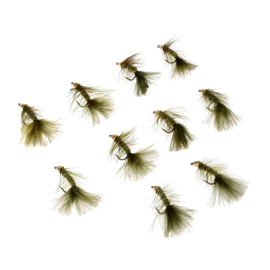 10pcs 1.8'' Olive Wooly Bugger Flies Bead Head Nymph Flies Insects Wet Flies with Artificial Feathers and Barbed Single Hook