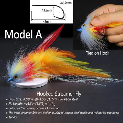 Bimoo 1PC #2/0 New Trout Steelhead Salmon Pike Streamer Fly for Seawater Fly Fishing Flies Lure Conehead Tube Flies Big Streamer