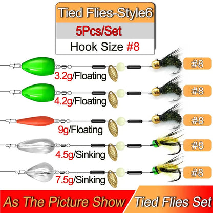 Ready Tied Flies Set with Spinners Spoon/Thrower For Trout Fishing for Fly Fishing Normal Rod/Reel Fishing Lure Artificial Bait