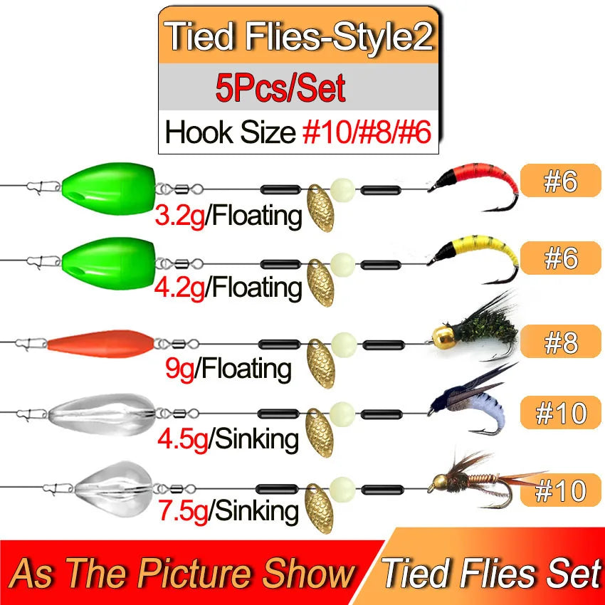 Ready Tied Flies Set with Spinners Spoon/Thrower For Trout Fishing for Fly Fishing Normal Rod/Reel Fishing Lure Artificial Bait