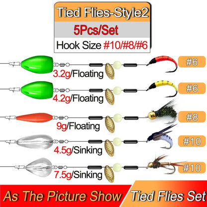 Ready Tied Flies Set with Spinners Spoon/Thrower For Trout Fishing for Fly Fishing Normal Rod/Reel Fishing Lure Artificial Bait